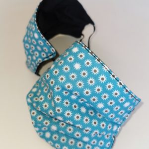 Masque barrière en coton bleu et PUL noir réversible