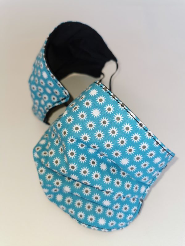 Masque barrière en coton bleu et PUL noir réversible