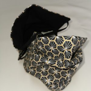 Masque barrière en coton noir à motif et noir uni réversible