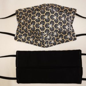 Masque barrière en coton noir à motif et noir uni réversible – Image 3